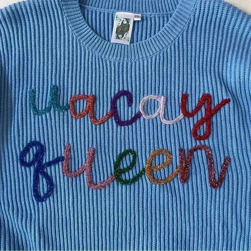 Queen of Sparkles Vacay Queen Blue Sweater Size XXL - Picture 8 of 9